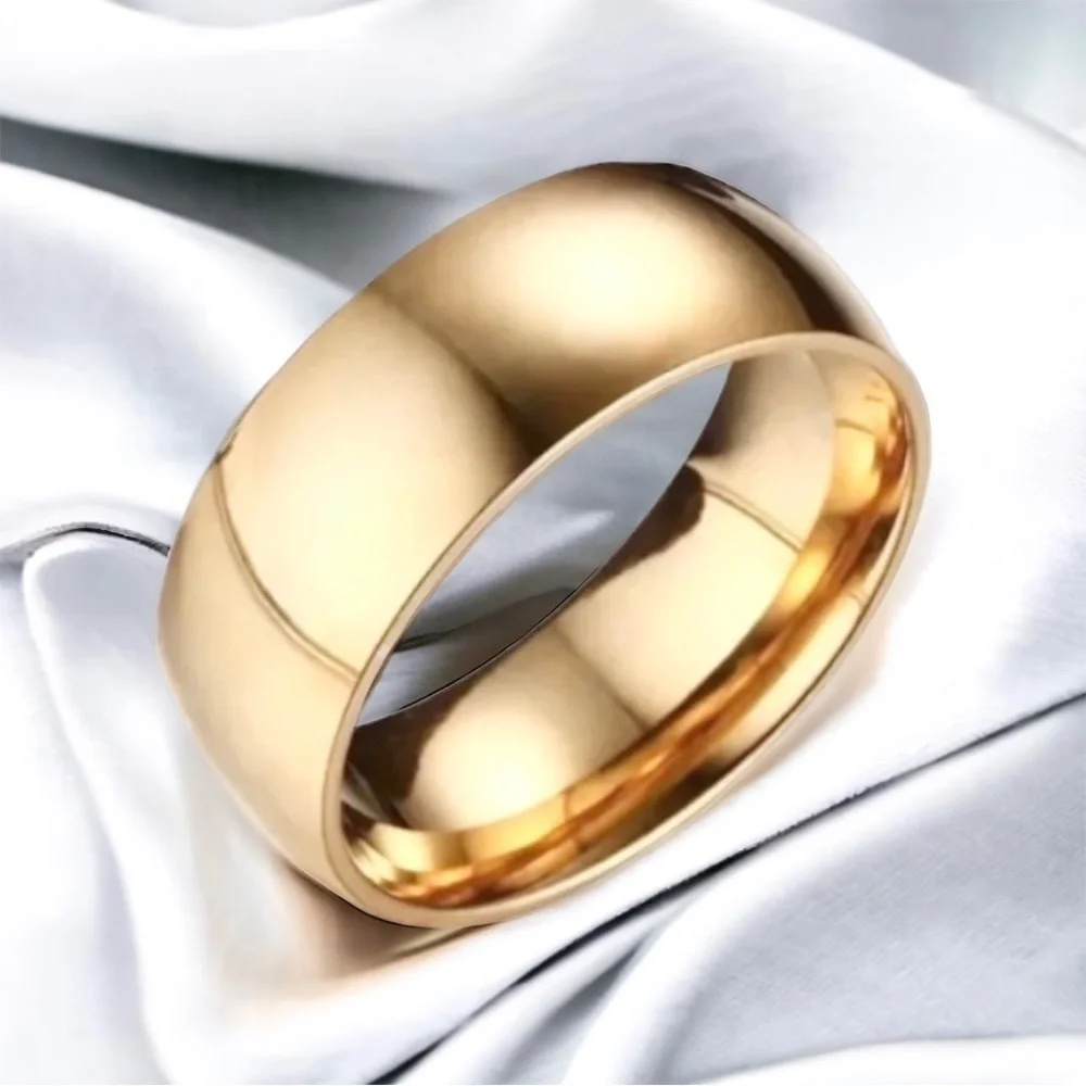 NEW 14K Gold Plated 8mm Wedding Ring Over Stainless Steel Men Women Unisex